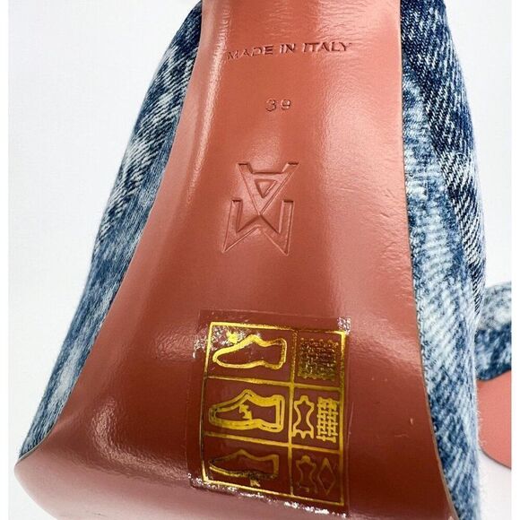 NEW AMINA MUADDI Dalida Blue Denim Square Open Toe Platform Pumps Size E… - Picture 12 of 12